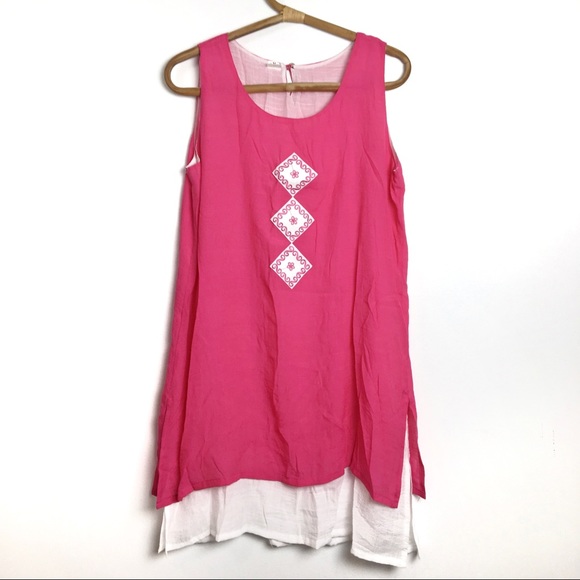 Vietnamese cotton silk tunic dress pink | Medium - Picture 1 of 4